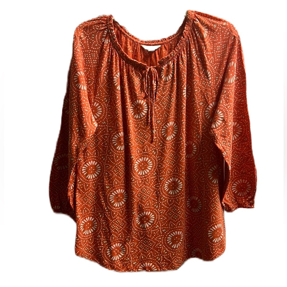 Lucky Brand, Tie Up Neckline, Long Sleeve, Multi Colors Size Large